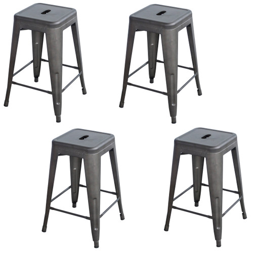 AmeriHome BS24MTLSET Rustic Gunmetal  24 in. Metal Bar Stool - 4 Piece