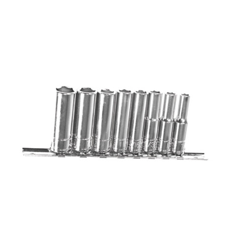 K Tool 21200 Chrome Socket Set, 1/4" Drive, 8 Piece, 3/16" to 1/2", Deep, 6 Point, on Clip Rail