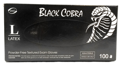 Adenna mg1993 black cobra pudderfri teksturerede latex eksamenshandsker, 5 mil, large, box/100