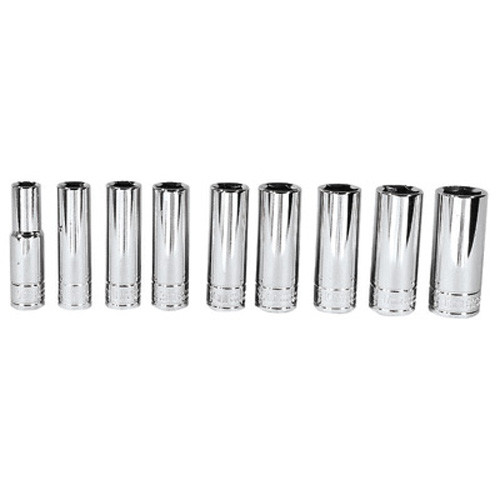 K Tool 27201 Chrome Socket Set, 3/8" Drive, 9 Piece, 6 Point, 10mm to 18mm, Shallow, on Clip Rail