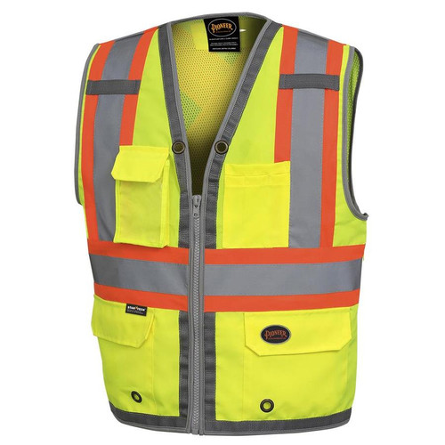 Pioneer v1010260u-l gilet de sécurité pour arpenteur haute visibilité, jaune/vert, unisexe l