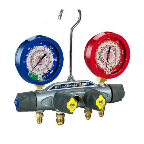 Yellow Jacket BRUTE II 4-Valve Test and Charging Manifold for HVAC (46100)