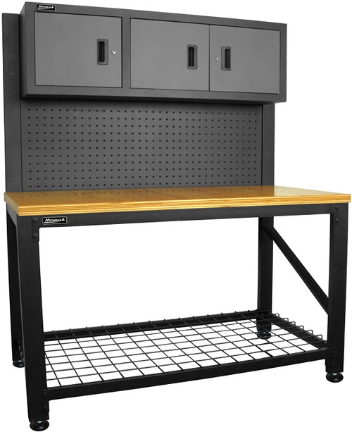 Homak 59-Inch Wood Top Workbench with 3 Door Cabinet, Steel (GS00659031)