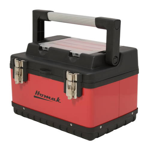 Homak RD00115004 15" Red Metal Black Handle Plastic Hand Carry Toolbox