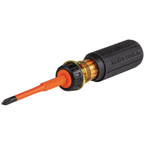 Klein 32293 Flip-Blade Insulated Screwdriver, 2-in1, Ph Bit #2, Sl Bit 1/4-Inch