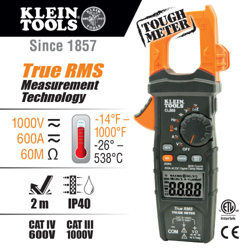 Klein Tools CL120VP Kit de test de tension électrique avec pince  multimètre, trois testeurs, fils de test, pochette et piles 