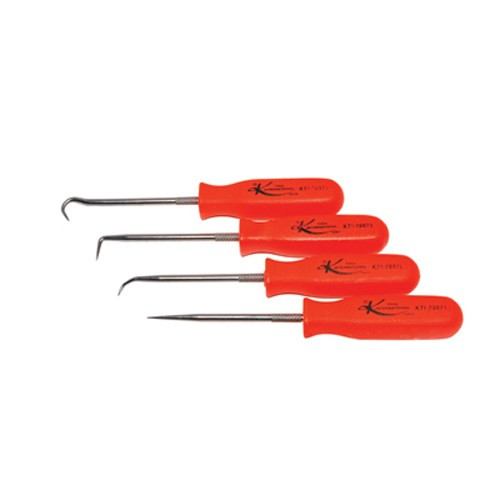 K Tool 70070 Miniature Pick Set, 4 Piece, with Straight, Hook and Angle Picks, Neon Orange Handles