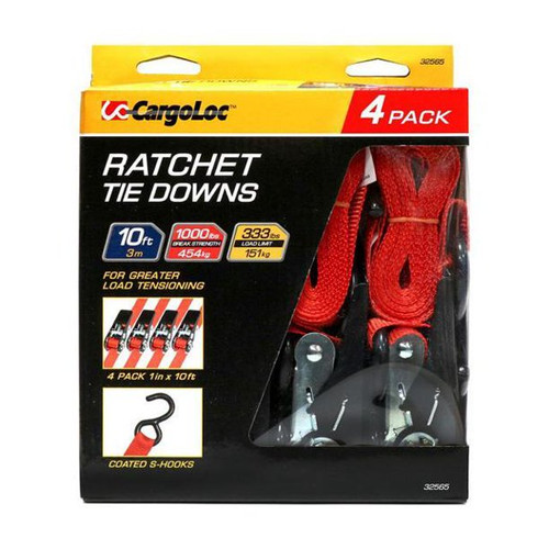 CargoLoc 32565 1" x 10' S-Hooks Ratchet Tie Downs (1,000 lbs)