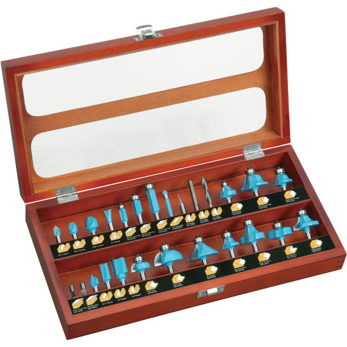 Shop Fox 26-Piece Carbide Tipped Router Bit Set 1/4 Inch Shank (D3728)