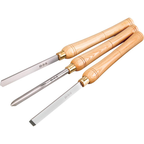 Shop Fox 3-Piece HSS Lathe Chisel Set with Ash Handles and Aluminum Case (D3785)