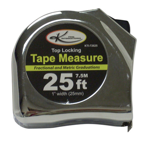 K Tool 72625 Tape Measure, 25' Long, 3/4" Wide, Fractional and Metric Markings, with Automatic Return Lever
