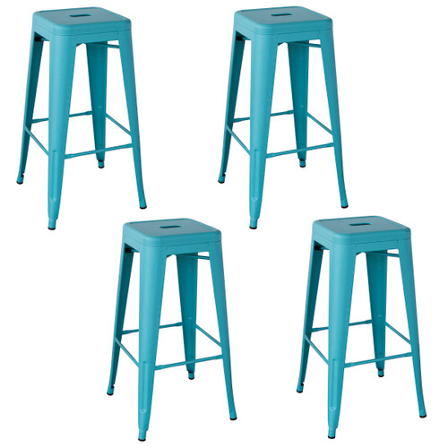 AmeriHome BS030TLSET Loft Teal 30-calowy metalowy stołek barowy - 4 sztuki