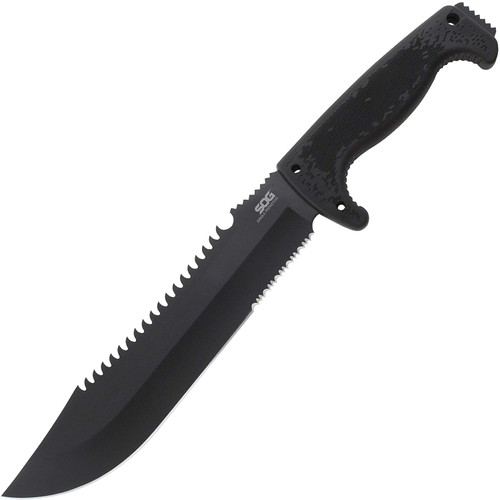 SOG F03TN-CP Jungle Primitive Fixed 9.5" Black Sawback Blade, Kraton Handles