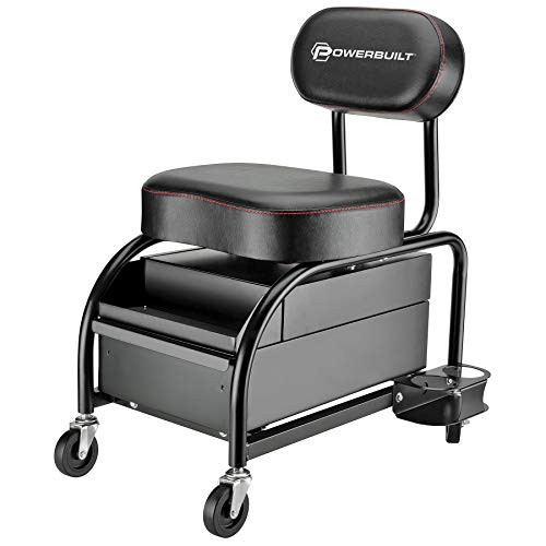 Powerbuilt 240299 asiento con ruedas para mecánicos profesionales, taburete de garaje