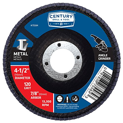 Century Drill Angle Grinder Flap Disc, 120 Grit, 7/8" Arbor (75584)