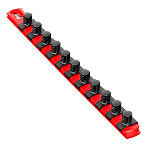 Ernst 8416M 13 Magnetic Socket Organizer with 11 Twist Lock Clips - Red - 1/2