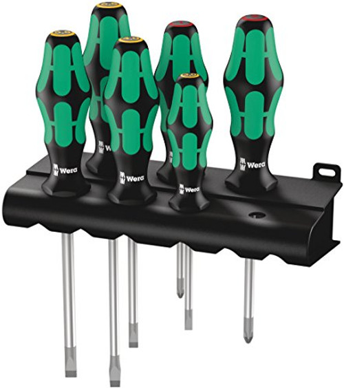 Wera 05105650001 Kraftform Plus 334/6 Schraubendreher-Set mit Rack & Lasertip, 6-tlg