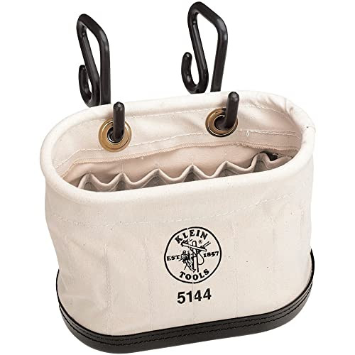 Klein Tools 5144 Canvas Bucket, Aerial Oval Bucket with Black Molded 15 Pockets