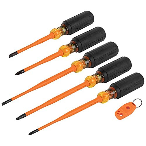 Klein Tools 33736INS Insulated Screwdriver Set, 1000V Slim-Tip Driver, 6-Piece