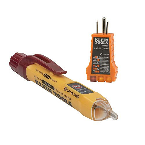 Probador de voltaje sin contacto NCVT2PKIT Klein Tools con probador de receptáculo, 12-48 V CA