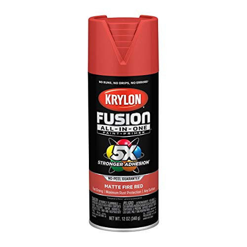 Krylon Fusion K02756007 All-In-1 Spray Paint for In/Outdoor, Matte Fire Red 12oz