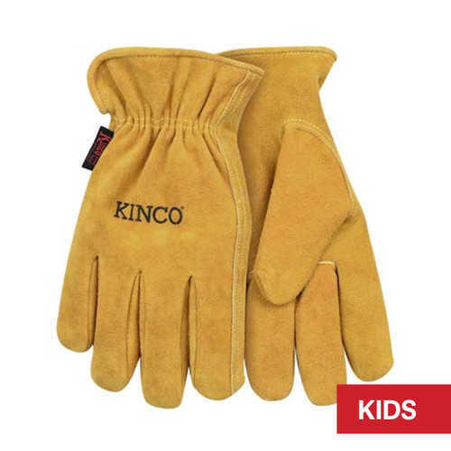 Kinco 50-M Golden Full Suede Cowhide, Easy-On Cuff Work Gloves, Medium