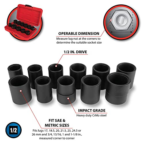 Performance Tool M991 11 pc Master Lug Nut Socket Set, Designed to fit Lug Nuts JB Tools