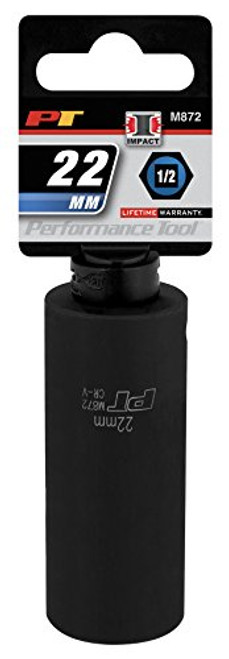 Performance Tool M872 1/2 Drive 6pt Impact Socket, 22mm