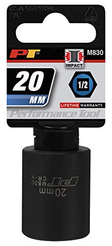 Performance Tool M830 1/2 Dr. 6-Point Impact Socket, 20mm