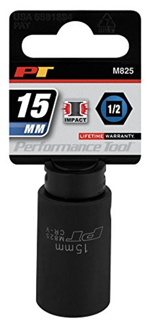 Performance Tool M825 1/2" Dr 15mm 6pt Impact Socket