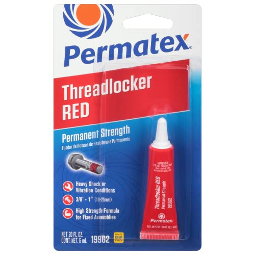 Permatex 19962 Fijador de roscas de resistencia permanente, rojo, tubo de 6 ml