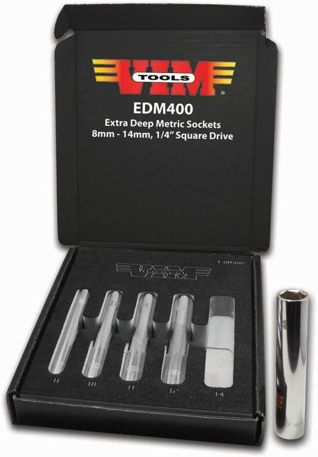 VIM Tools EDM400 Douilles métriques extra profondes à entraînement carré de 0,25 po, 8 à 14 mm