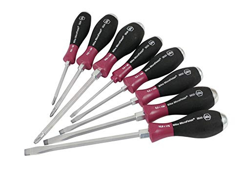 Wiha Screwdriver Set, Slotted and Phillips, Heavy Duty MicroFinish Handle (53398)