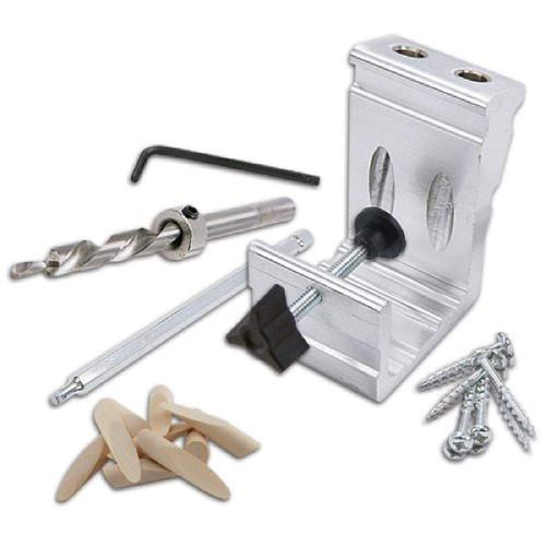 General Tools Kit Deluxe Pocket Hole Jig (850) exibido com todos os componentes.