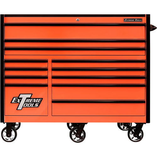 Extreme Tools RX552512RCORBK-X Rulleskab med 12 skuffer, 55" x 25", orange/sort