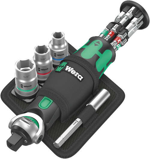 Full view of Wera 8009 Zyklop Pocket Set Imperial 2, showing all components laid out.