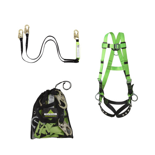 PeakWorks V8252346 Full Body Safety Harness Kit, Lanyard with 3 Snap Hooks, Bag