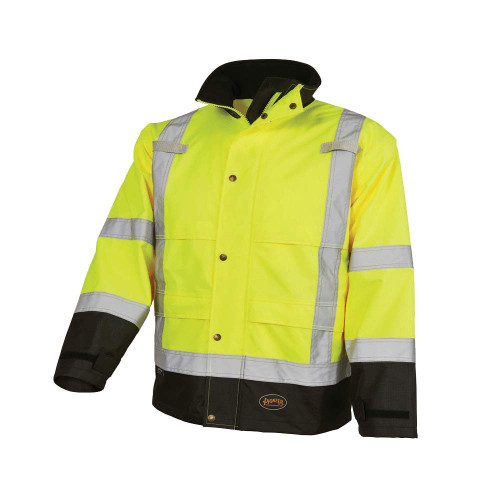 Pioneer Safety V1200261U-M Ripstop Rain Gear Safety Jacket, Orange, Yellow/Green
