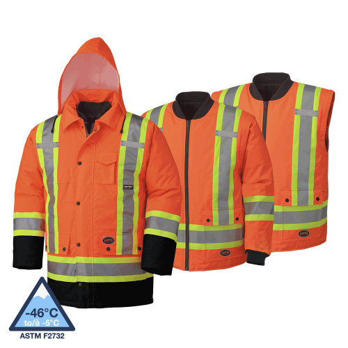 Pioneer Safety 6-in-1 Waterproof High Visibility Parka Jacket 2XL (V1120151U-2XL)