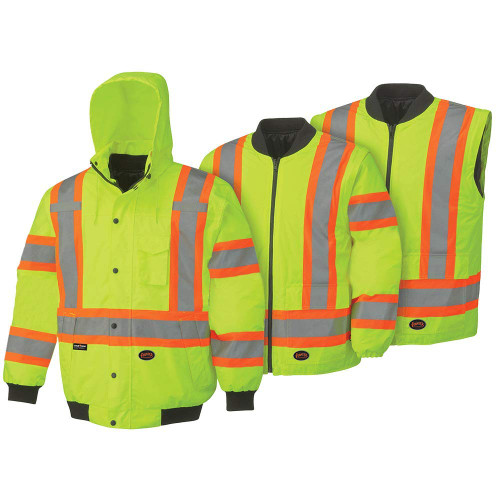 Pioneer Safety V1120360U-XL High Visibility, 300D 6-in-1 Bomber Jacket Yellow XL