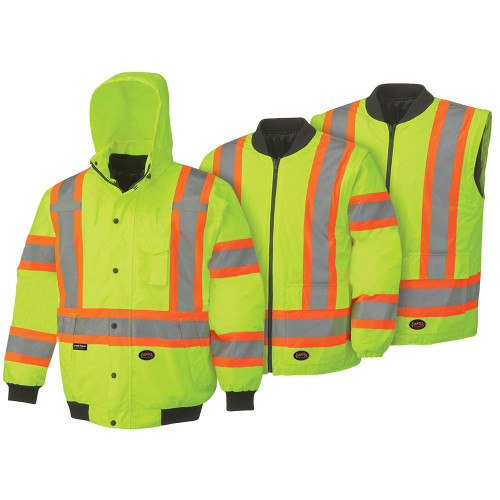 Jaqueta bomber Pioneer Safety V1120360U-2XL de alta visibilidade 300D 6 em 1 Ylw 2XL