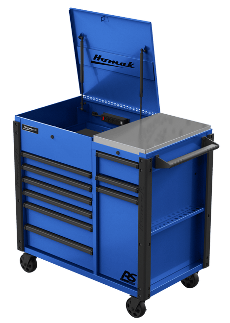 Chariot de service électrique Homak 44" RSpro à 9 tiroirs - Bleu (bl06044090)