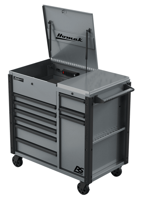 Homak 44" Rspro 9-Drawer Power Service Cart - Grey (GR06044090)