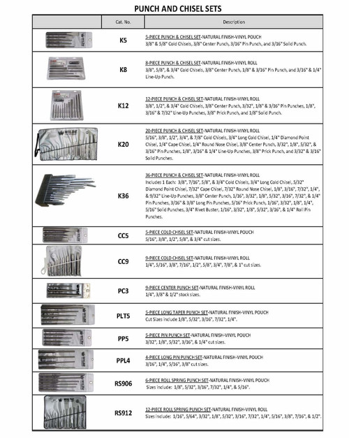 Wilde ツール パンチとチゼル セット、12 点 JB Tools