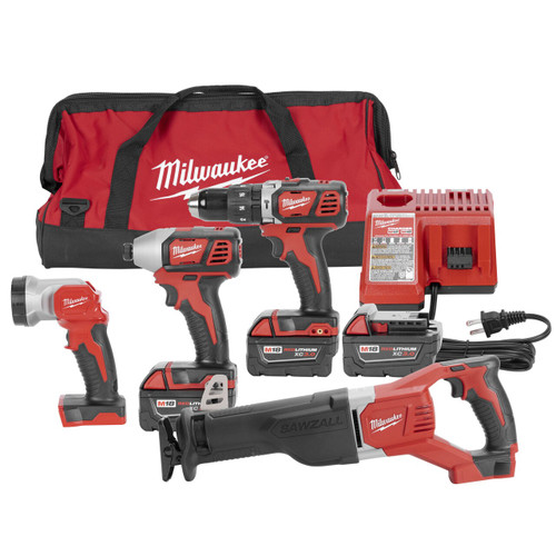 Milwaukee Power Tool Combo Kit 4 Tools 2 Batteries Charger Tool Bag (2696-24)