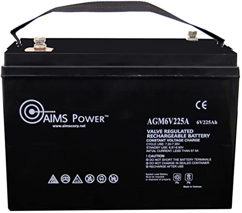 Aims Power סוללת מחזור עמוק, 6v, 225ah (agm6v225a)