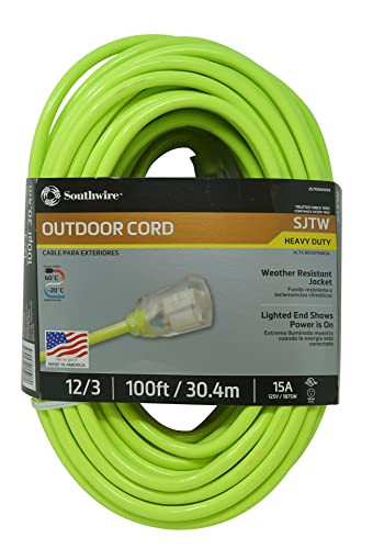 Southwire 100-Foot 12/3 Neon Outdoor Extension Cord; Bright Green (2579SW000X)