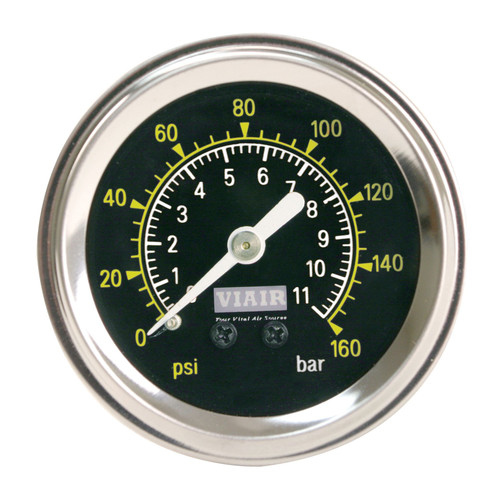 VIAIR 160 PSI Single Needle 1.5" Air Gauge Black Face Precise Reading (90085)