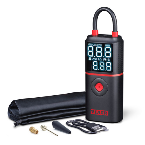 Viair EVC23P Cordless Tire Inflator in action, showcasing its compact and sleek design.