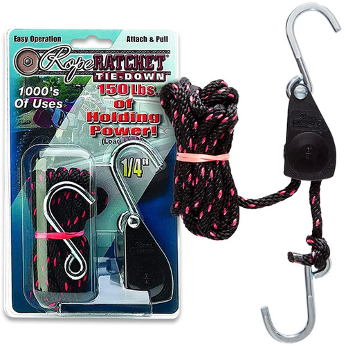 Rope Ratchet 3/16 Hanger Rope Tie Down With 8' Solid Rope, 110 Capacity  (10050)